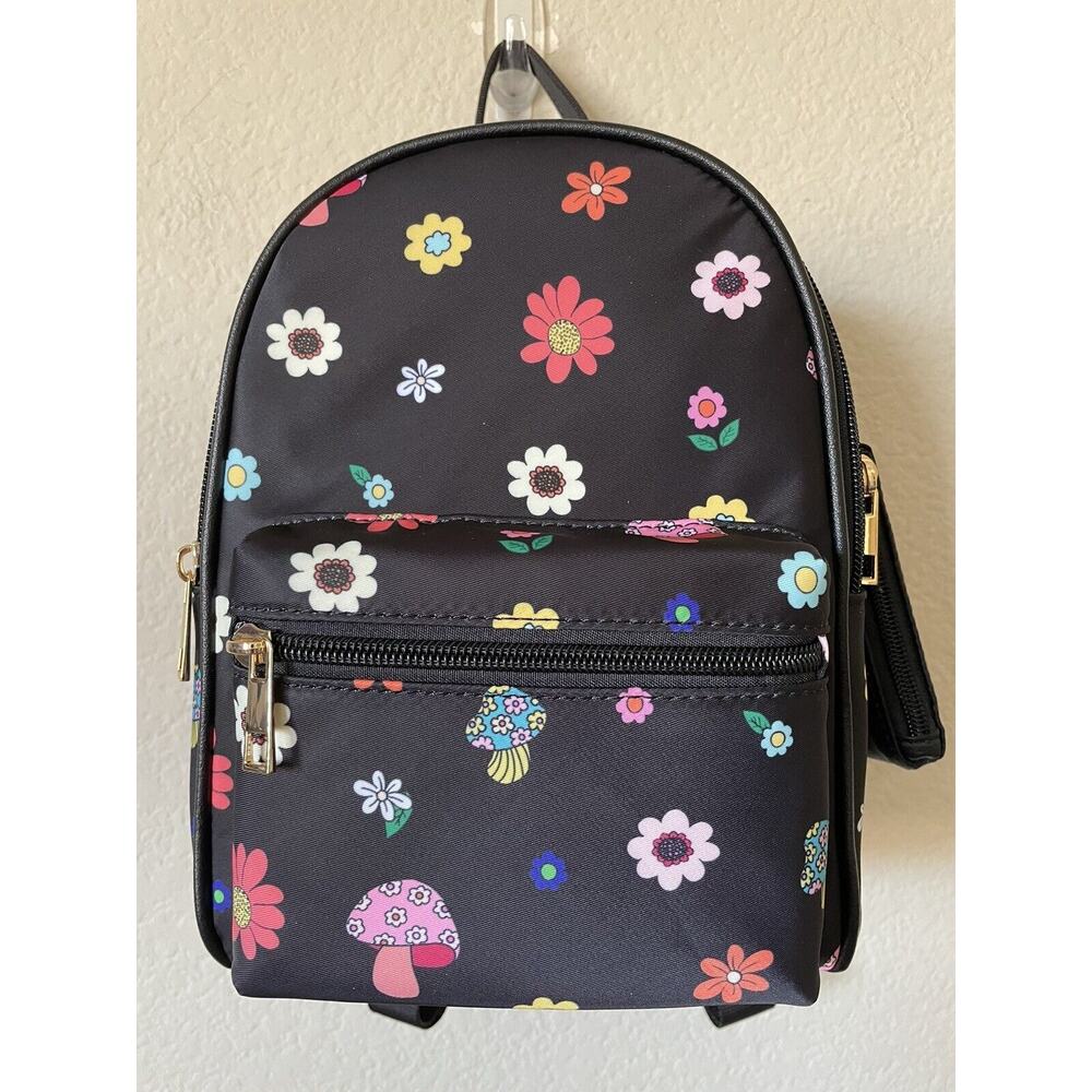 Floral Mushroom Adjustable Straps Rave Festival Pocket Nylon Mini Backpack